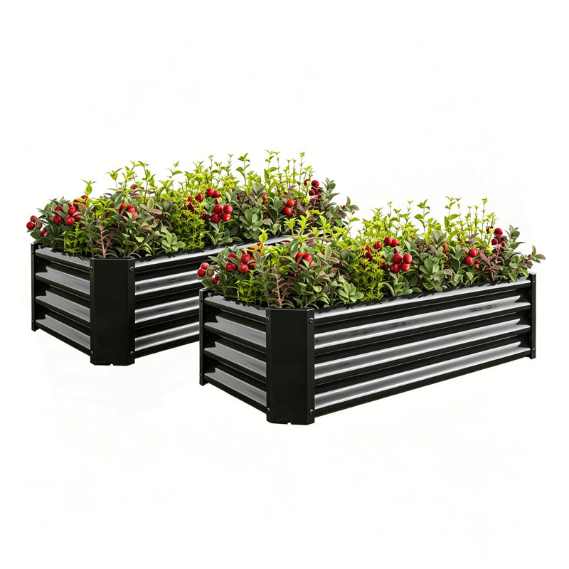 Lit de jardin surélevé rectangulaire en métal 4 × 2 × 1 pi, pot pour fleurs, plantes, légumes et herbes, Black