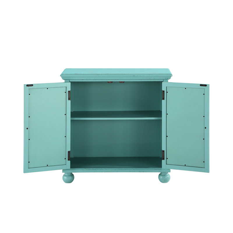 Commode d'appoint de style antique avec portes en verre et en bois, Turquoise