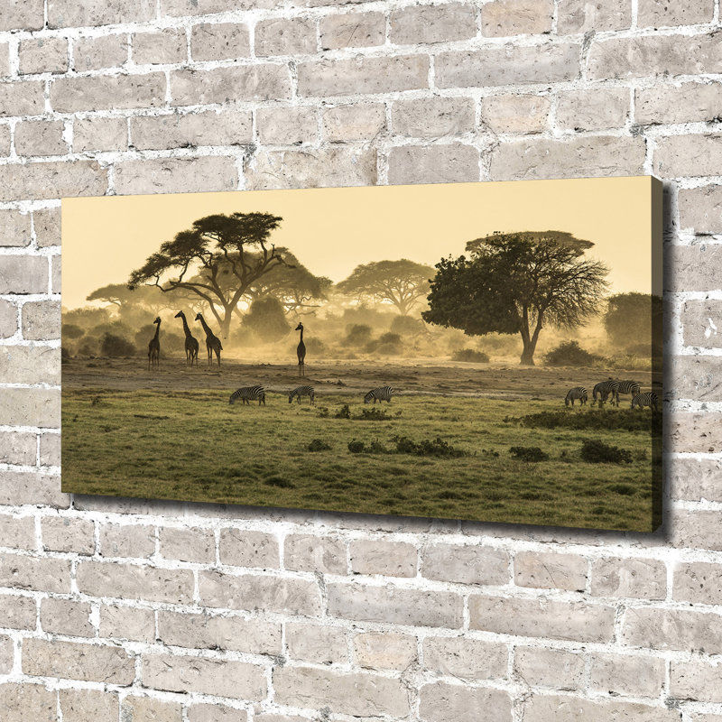 Giraffes In The Savannah - No Frame Print on Canvas