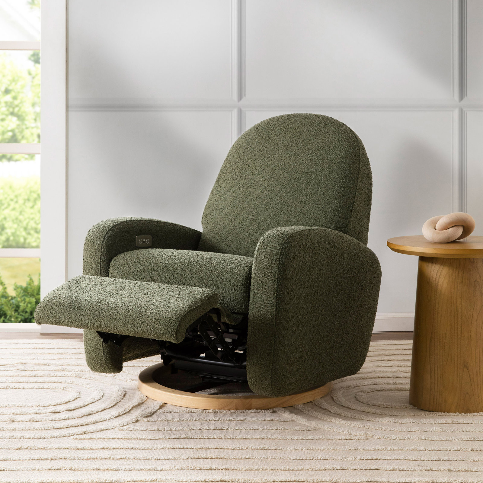 Nami Swivel Glider, Olive Boucle