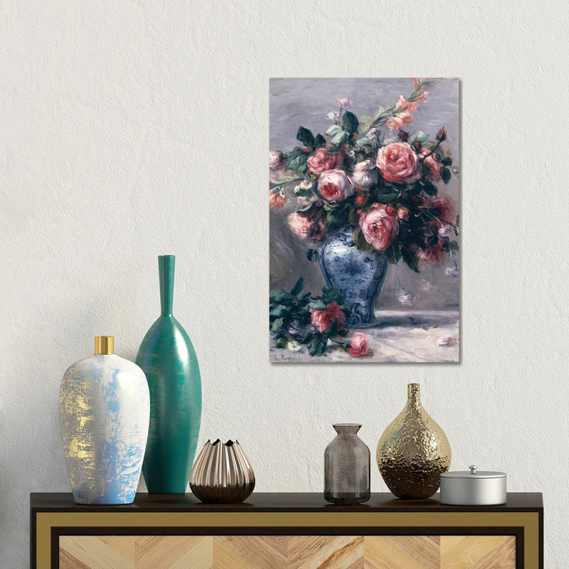 Vase de roses - Estampe numérique sur toile tendue avec châssis, H 18 po x l 12 po