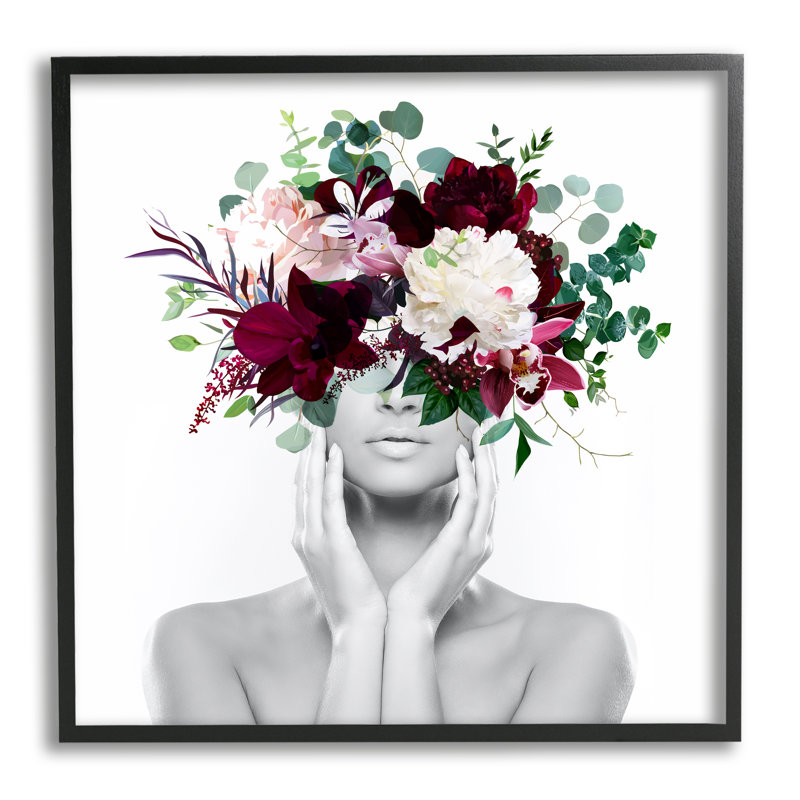 Arrangement floral moderne femme par Irena Orlov - impression, Giclée encadrée noir minuit, H 12 po x l 12 po x P 1,5 po