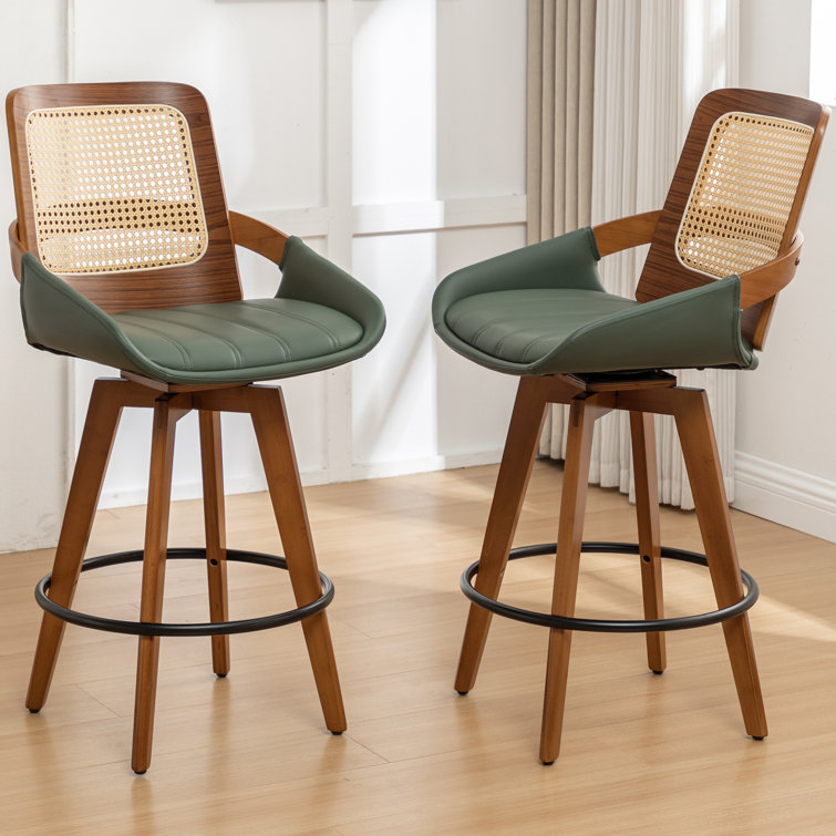 Shayleah Swivel Counter Height Bar Stools With Cane Rattan Back