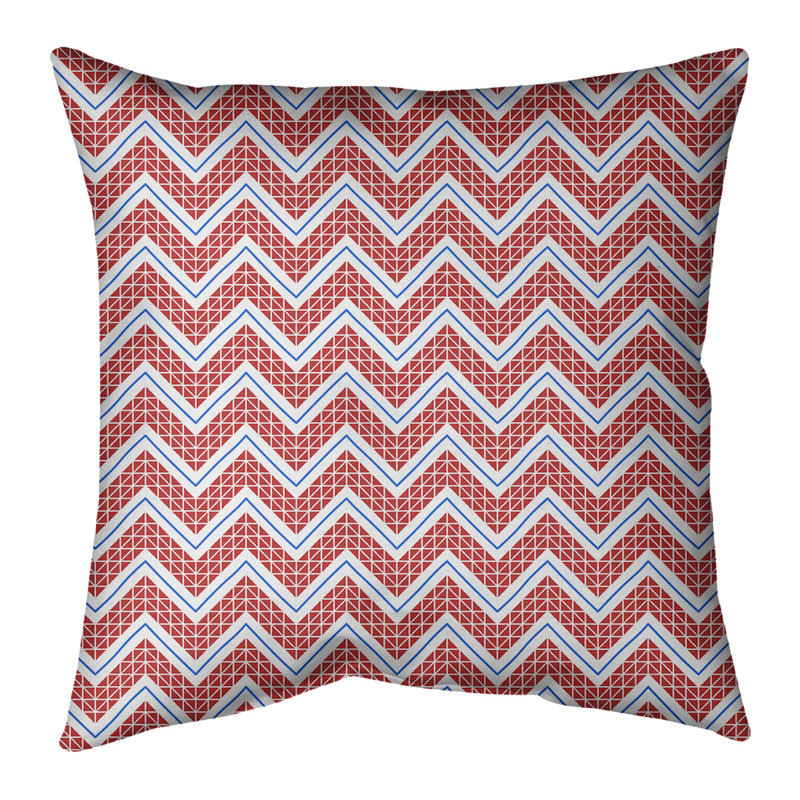 Coussin décoratif 14 po, 14 po x 14 po, Rouge clair / Bleu, Chevrons