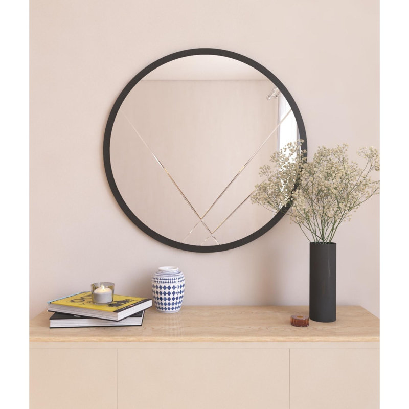Miroir mural moderne 23,6 po x 23,6 po x 0,9 po, noir | 100% panneau de fibres à densité moyenne avec finition écologique Flotale-E | Décoration intérieure élégante, parfaite pour le salon, la chambre à coucher et le vestibule | Montage mural facile, conception élégante