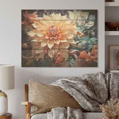 Dahlia Blossom Reverie - Dahlia Wood Wall Art On Natural Pine Wood