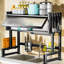 3-Tier Over the Sink Dish Drying Rack, Kitchen Dish Drainer Rack Organizer with Cover, Utensil Holder, Storage Basket, Cutting Board Holder, 6 Hook, for Drying Bowls Plates Cups