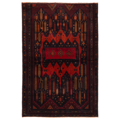 Teimani Black, Red Rug 3'11" x 6'3"