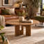 Table basse ronde de 80 cm en placage de frêne avec piètement sculptural, table centrale moderne du milieu du siècle pour petits espaces
