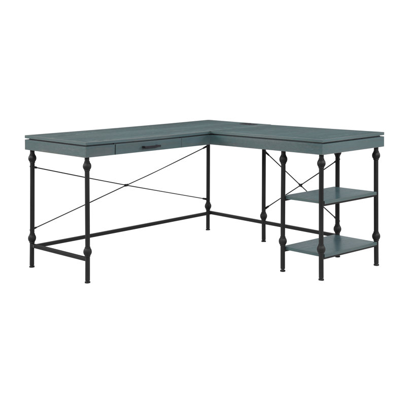 Monier 59" W L-Shaped Desk, Antique Blue