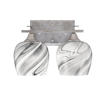 Uptowne 2 Light Bath Bar Shown In Aged Silver Finish With 6" Glass