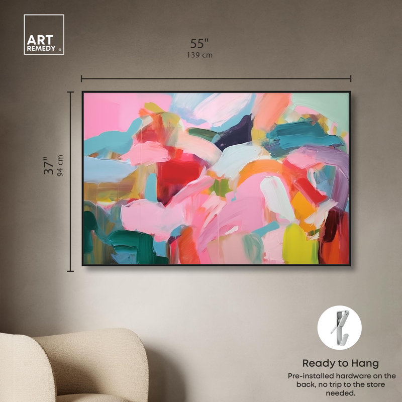 «Shimmering Essence II», toile abstraite par Art Remedy, H 37 po x l 55 po x P 1,8 po, Cadre flottant noir