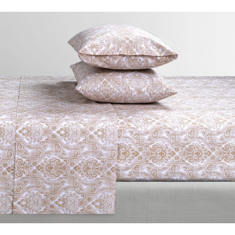  Draps 100% coton, literie en percale à tissage 300 fils, poche profonde de 16 po, Cachemire ivoire