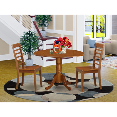  L'ensemble de table de cuisine 3 pièces pour petits espaces comprend une table ronde avec Dropleaf et 2 chaises de salle à manger, 42 po x 42 po, brun selle