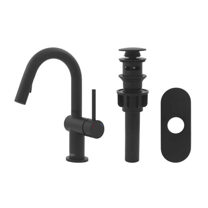 Single Handle 9 11/16" Matte Black Pull Down Dual Function Bathroom Faucet, Matte Black