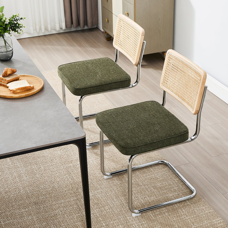 Crumley Upholstered Dining Chair, Chrome / Green Linen