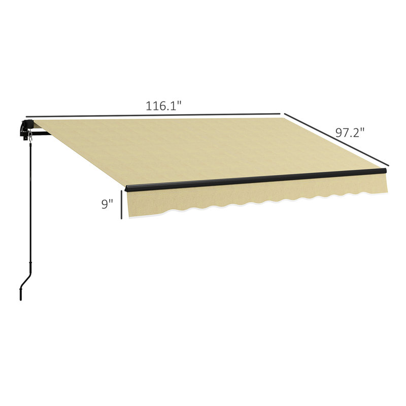 10' X 8' Retractable Balcony Awning, Patio Sun Shelter With 280gsm Fabric, Manual Crank, Aluminum Frame, Beige For Deck, Yard Awning 8', Sunshade Uv30+ Protection, Yard,
