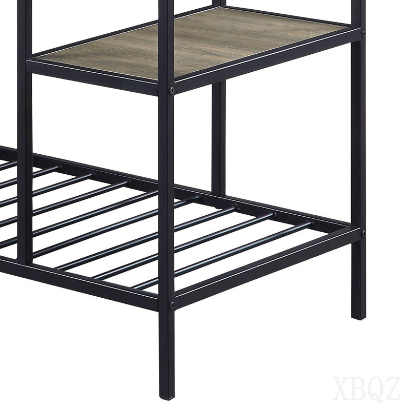 Îlot de cuisine en chêne rustique et noir avec tablettes ouvertes