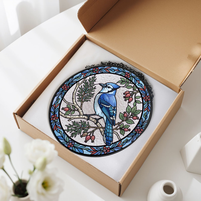 Panneau de vitrail bleu Jay 7,8H, 7.8"H