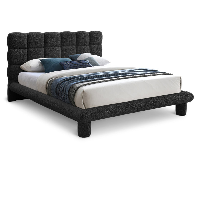 Deco Tufted Panel Bed, Full / Double, Black Boucle Fabric