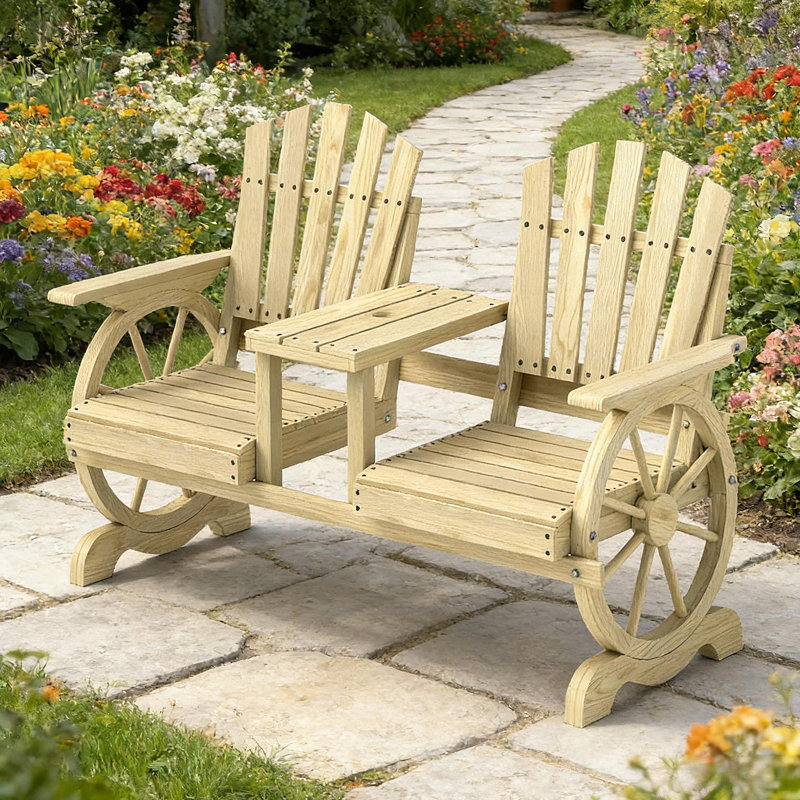 Banc de jardin en bois à haut dossier et banc de patio 2 places