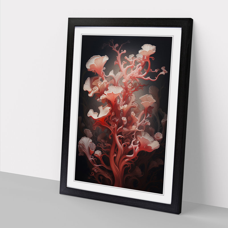 Coral Symbolism - Single Picture Frame Print on Wood, 46cm H x 34cm W x 2cm D, Black Framed