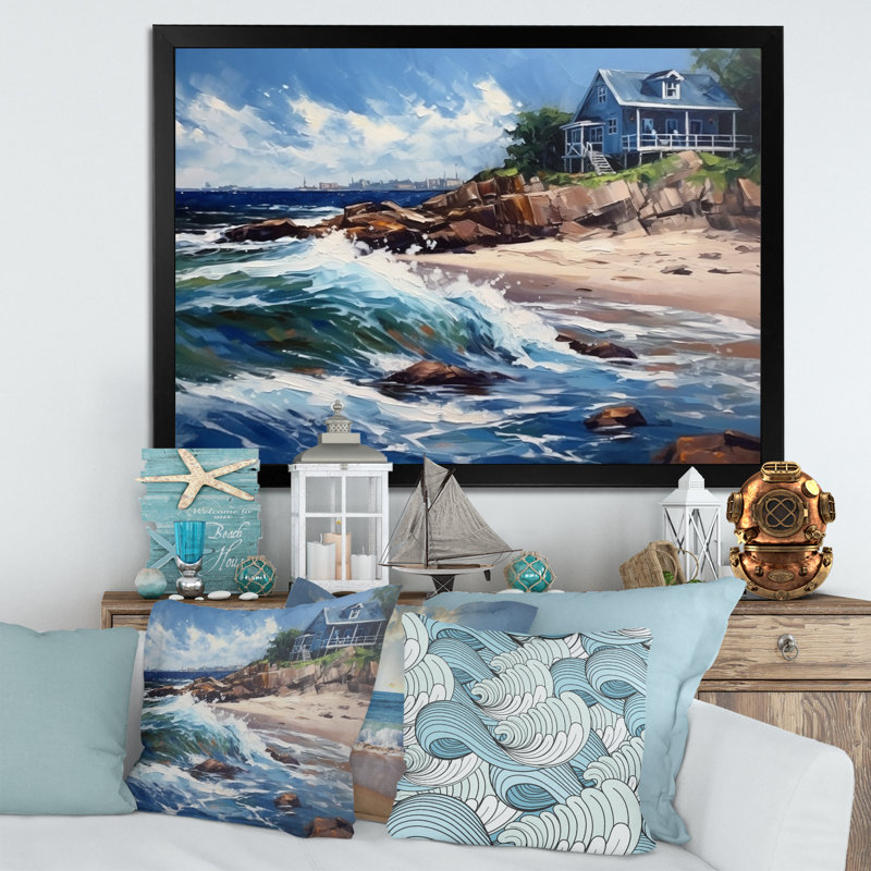 Beach House Tranquility III, reproduction d'art sur toile, H 34 po x l 44 po x P 1,5 po, Cadre photo noir