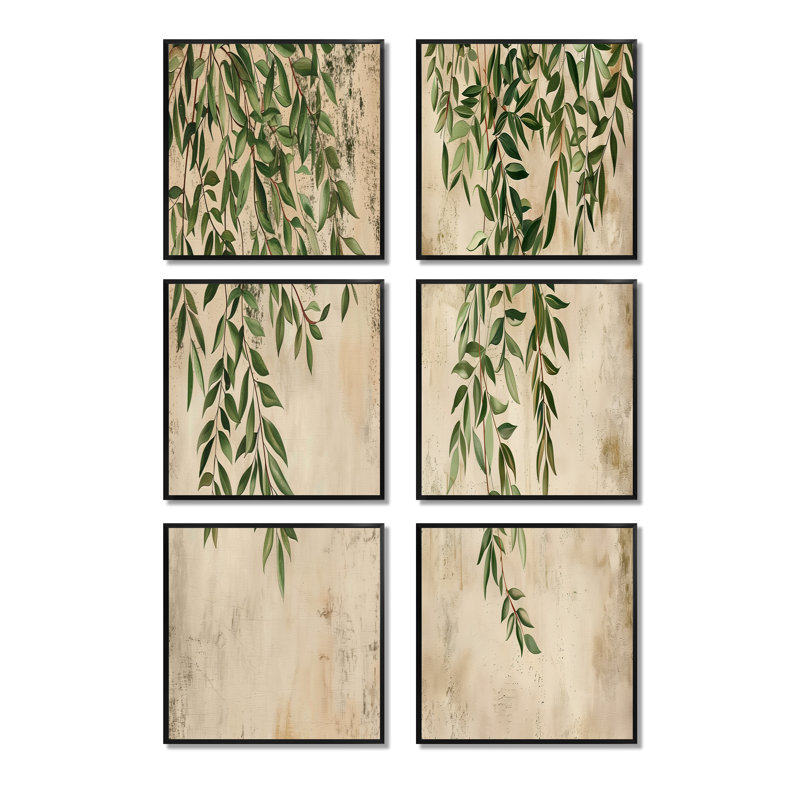 «Green Botanical Plant Vines - Plants», ensemble de 6 impressions sur toile, Impression encadrée sans passe-partout, Noir