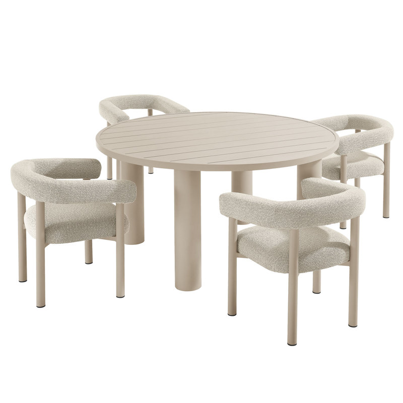Ensemble de table et chaises de salle à manger d'extérieur en aluminium 5 pièces Nautica, Beige, Ivoire ivoire