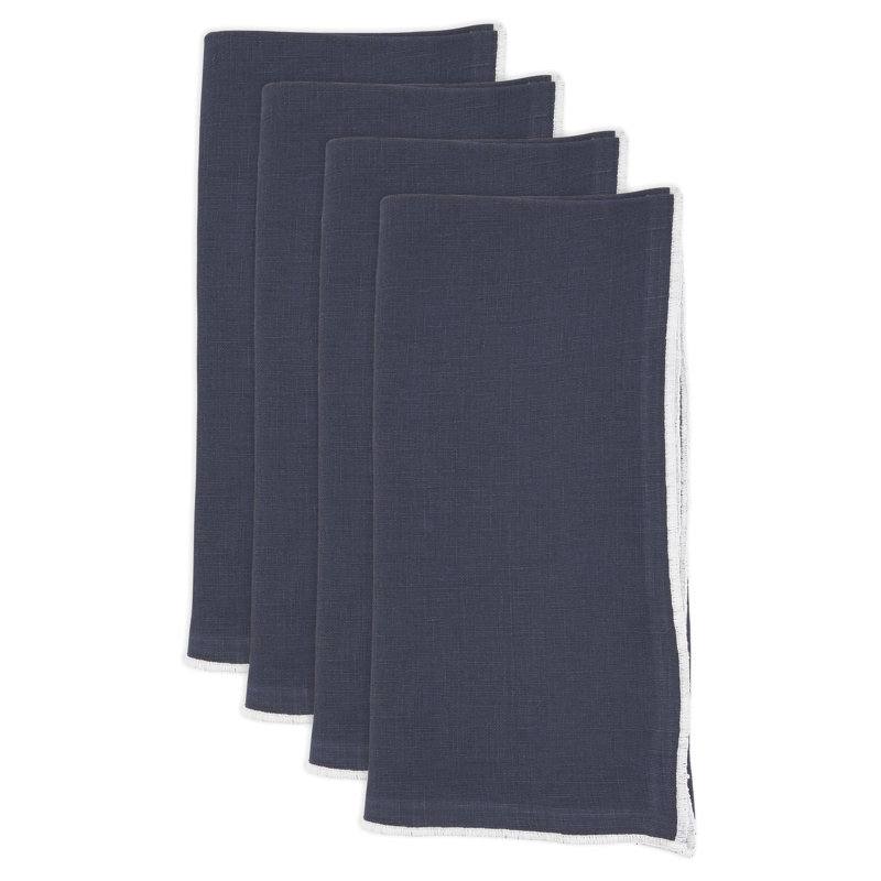 Ensemble de 4 serviettes carrées en lin sans motif Dartmouth, Bleu minuit