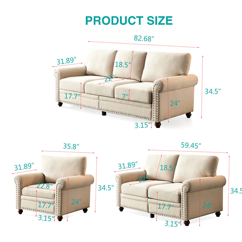 Beige confortable avec rangement amovible: pieds en bois massif, structure en métal, rangement en tissu d'ameublement en lin souple et siège en métal, siège confortable