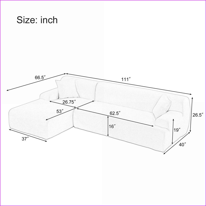 Canapé modulaire moderne en L 2 pièces pour salon, chambre à coucher | Gris clair | Polyester, Polyester gris