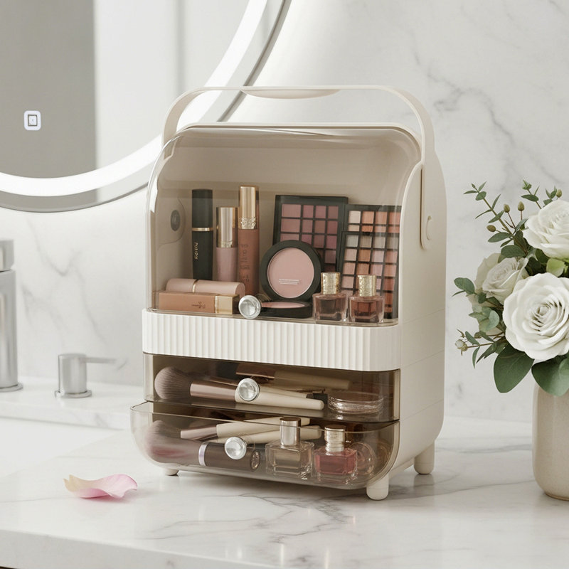 Plastic Makeup Organiser, White/Natural