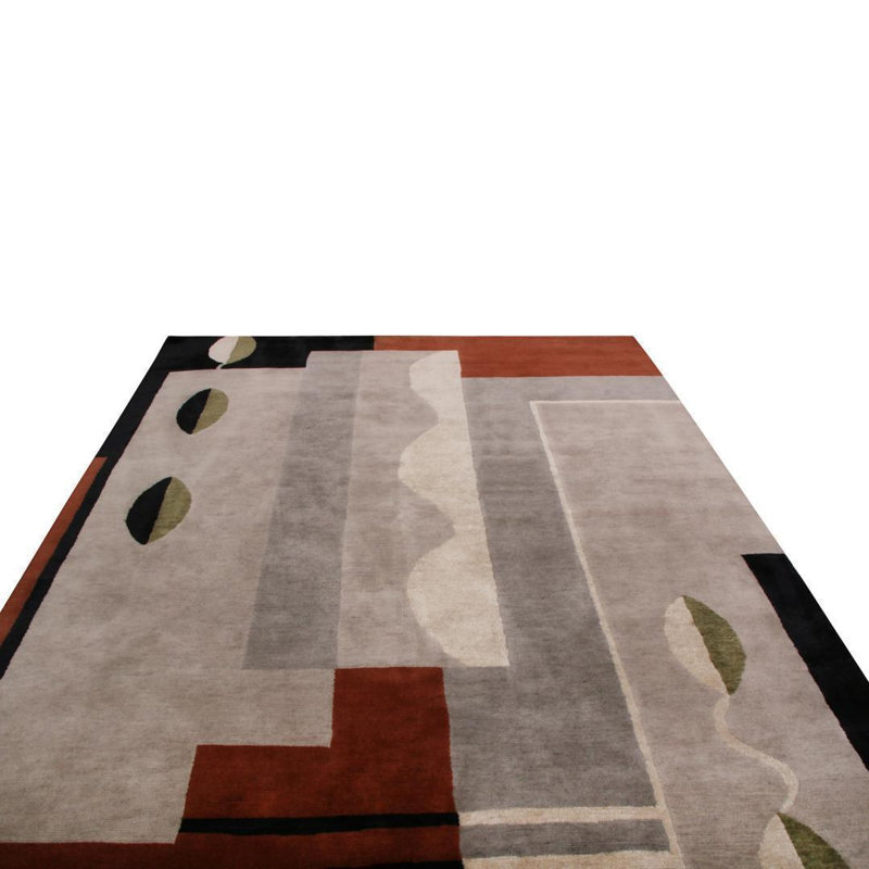 Mid Century Modern Hand Knotted Geometric Area Rug, Rectangle 6' x 9'