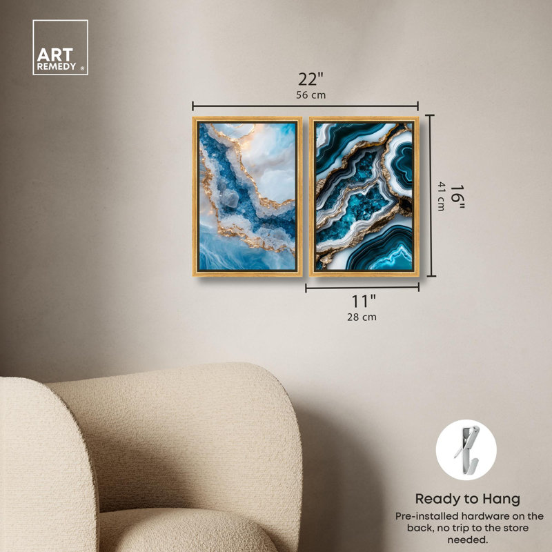 «Golden Geode Luxe», ensemble d'art mural sur toile par Art Remedy, H 16 po x l 11 po, Cadre doré