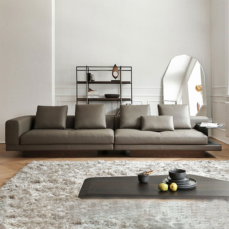 Gray Genuine Leather Modular Sofa cushion couch, Gray Genuine Leather