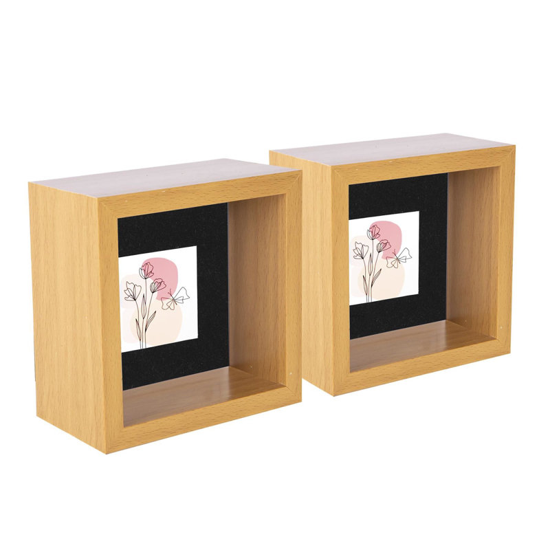 Nicola Spring - 3D Deep Box Photo Frames, 5cm x 5cm, Light Wood/Black