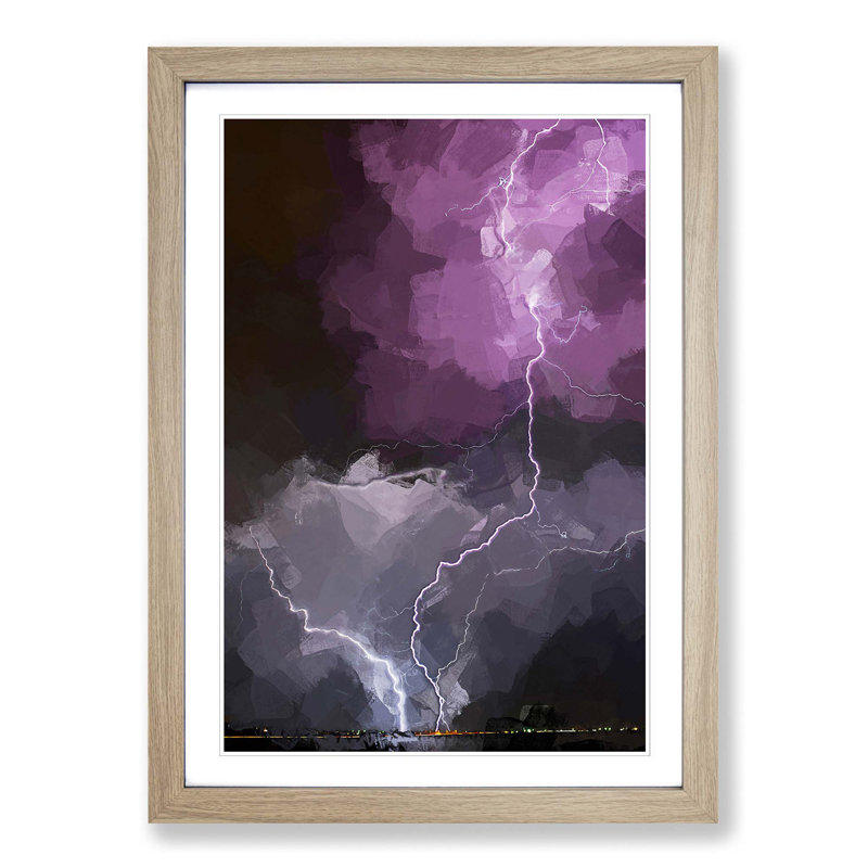 Lightning over Colorado Springs in Abstract - Picture Frame Graphic Art Print, Oak Framed, 36cm H x 27cm W x 2cm D