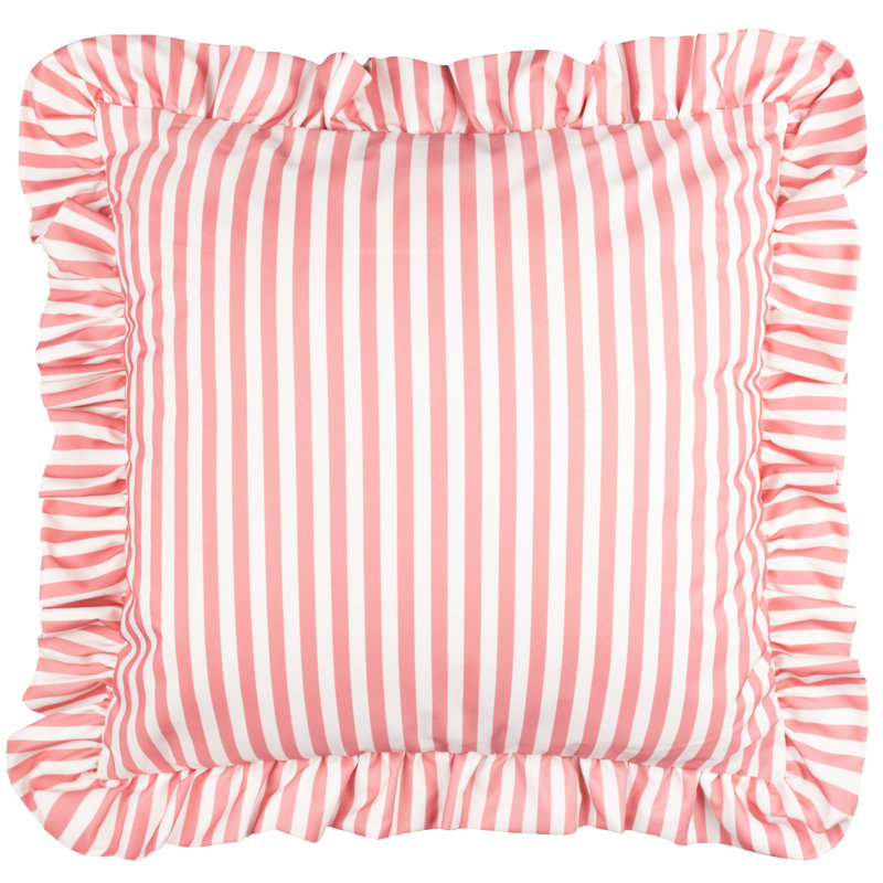 Millie Ruffle Indoor / Outdoor Striped Square Throw Pillow Cover, Pink/White