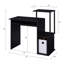 Bureau d'ordinateur noir avec tablette pour clavier, structure en métal et placage, forme rectangulaire, étagère et compartiment de rangement inclus, charge maximale de 32 kg sur la tablette, plateau en placage.