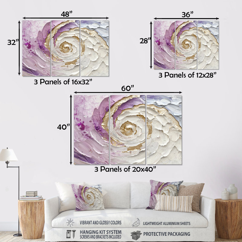 Ensemble de salon mauve et blanc Vortex cosmique mauve et blanc, Métal métal, H 40 po x l 60 po x P 1 po