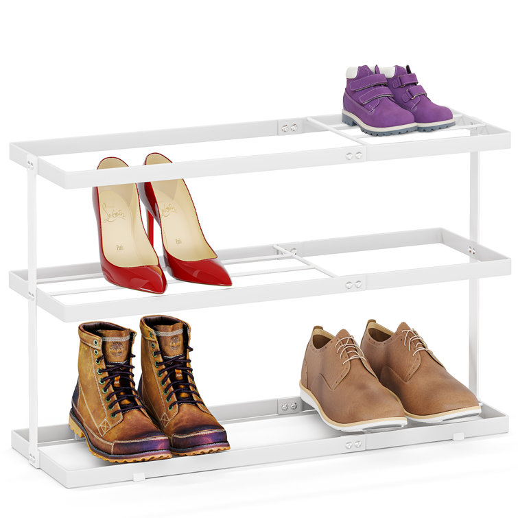 Ebern Designs 3-Tier Space Saving Shoe Rack for Closet, 6 Pairs Steel Shoe  Shelf Design