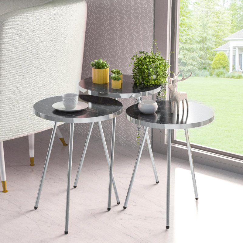 Ensemble de tables basses 3 pièces Etholle, Noir / argent