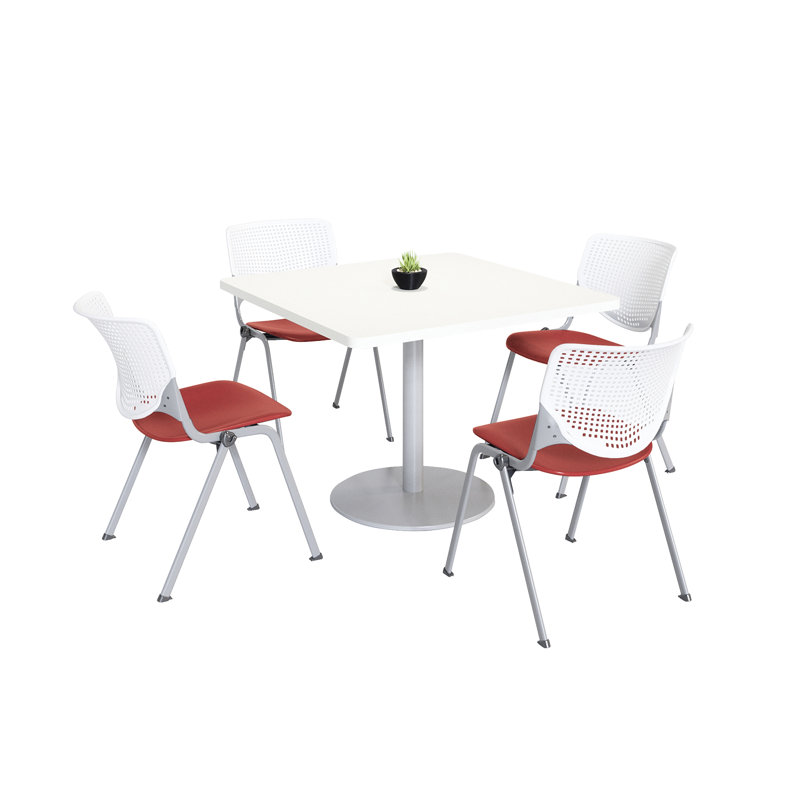Ensemble de table de salle à manger et de chaise Kool Mode, Blanc/Corail, H 29 po x L 42 po x l 42 po, Blanc