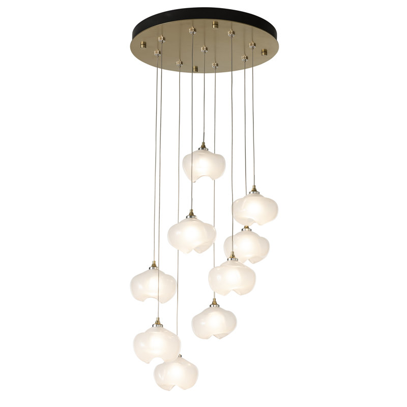 Ume 9 - Light Cluster Geometric Pendant, Frosted, Modern Brass, 10" - 80"
