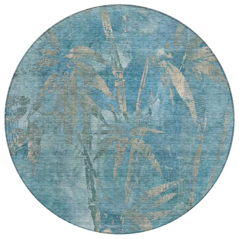 Machine Washable Indoor/Outdoor Bernadette ACN2222 Botanical Rug, Round 8'