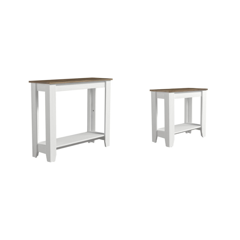 Ensemble de table de salon 2 pièces Weddel Basilico, Perle chêne blanc, Chêne noueux, 2 Pieces: Console Table, End Table