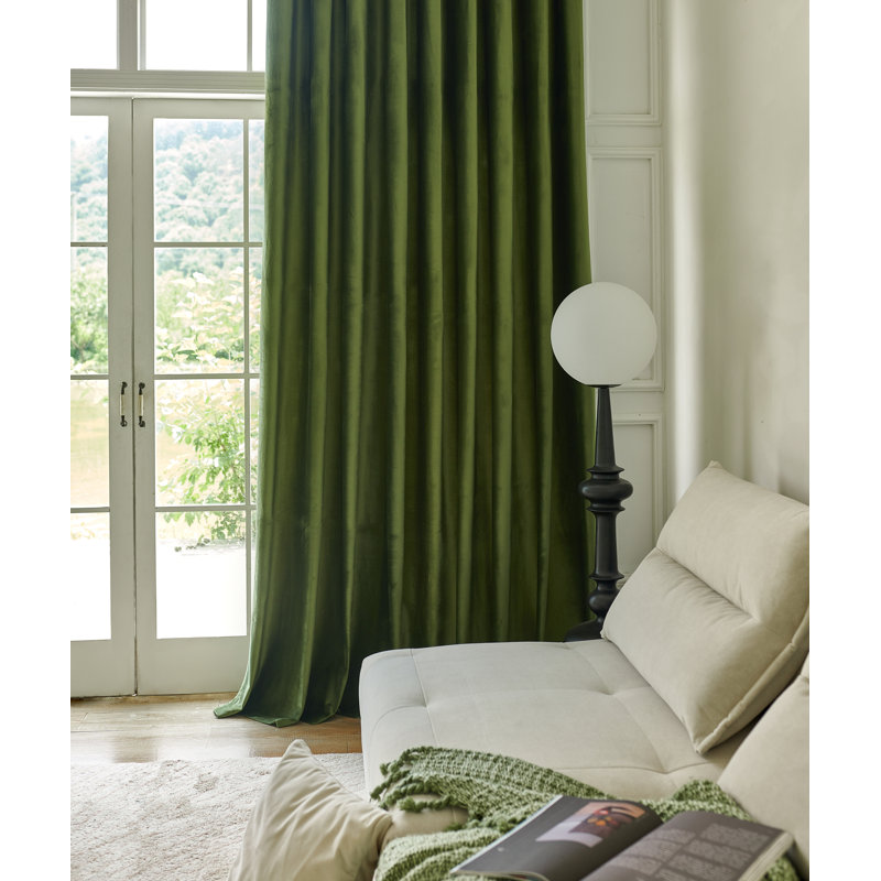 4Pcs Velvet Solid Color Metal Grommets Room Darkening Curtain Panels (Set of 4), 52" W x 84" L, Olive Green