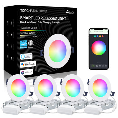 4 Inch Smart Recessed Light, Colour Changing Rgbcw, Voice Control