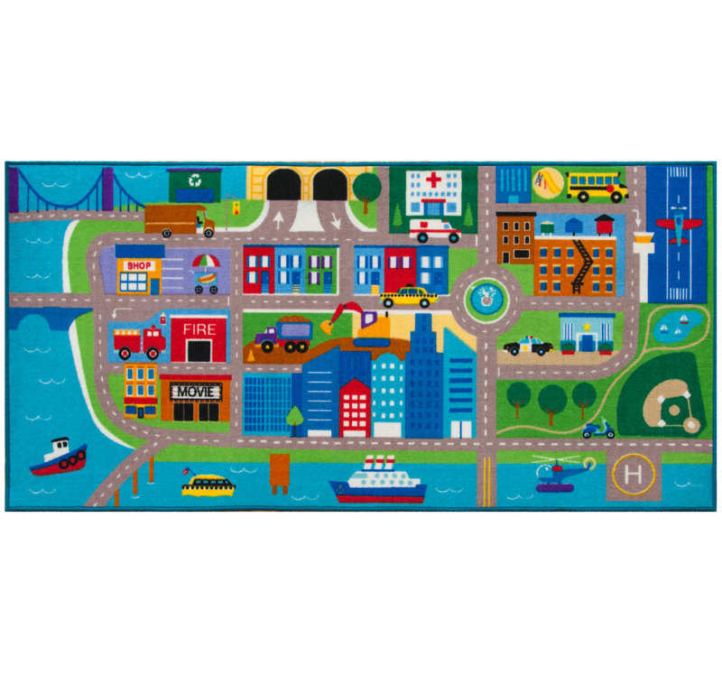 Wildkin Kids Educational Play Rug – Skid-Proof, Durable Nylon, Fun Learning Mat - Cityscape